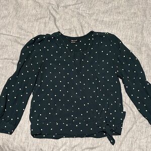 Madewell Teal Blouse with Cream Dots